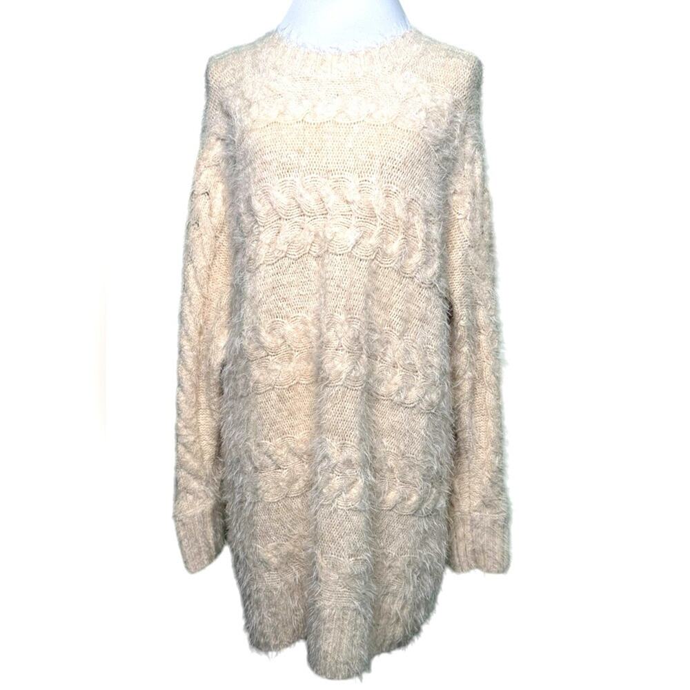 Lovers + Friends Beige Cable Knit Pullover Sweater Dress Size Large